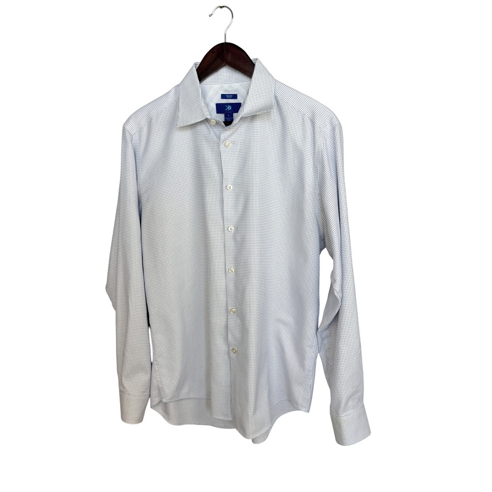 Egara Button Down Shirt Mens L Blue White 100% Cotton Non-Iron Slim Fit Check